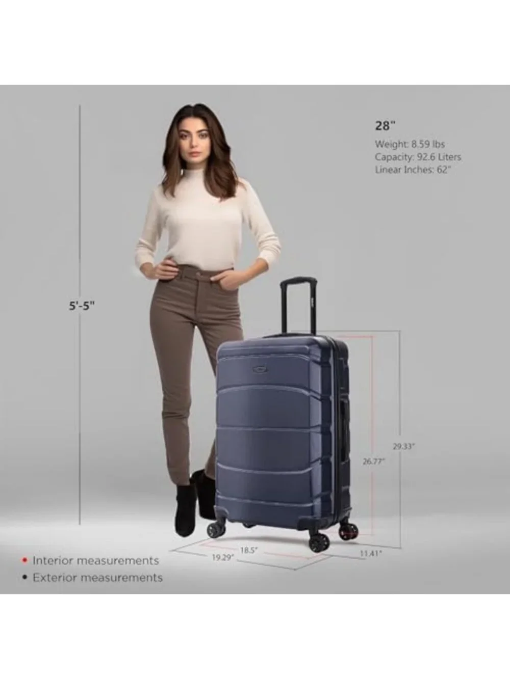 Large 28-Inch Hardside Spinner Luggage - Durable, Zippered, Stylish Blue Travel